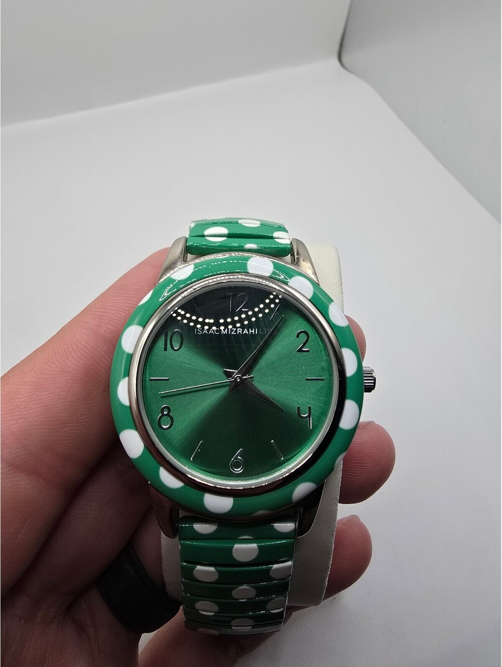 Isaac Mizrahi Live! Women’s Quartz Analog Polka Dot Green Dial Silver Bracelet